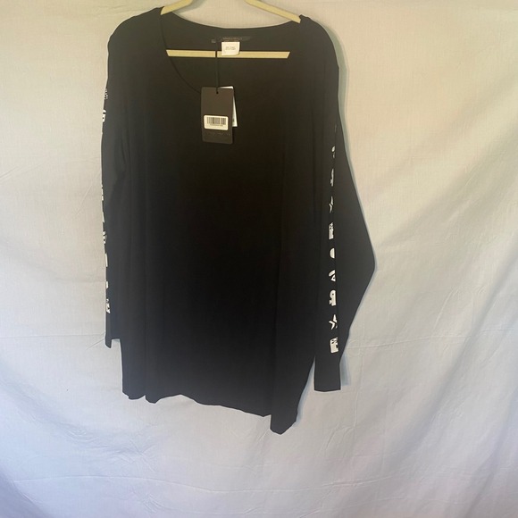 Marina Rinaldi Vallata Black T Shirt Graphic Rhinestone Heart XXL MSRP $215 - Picture 1 of 8